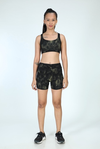 SPORTS SHORTS, GREEN-KHAKI, SHIBORI CRUSHING, COTTON