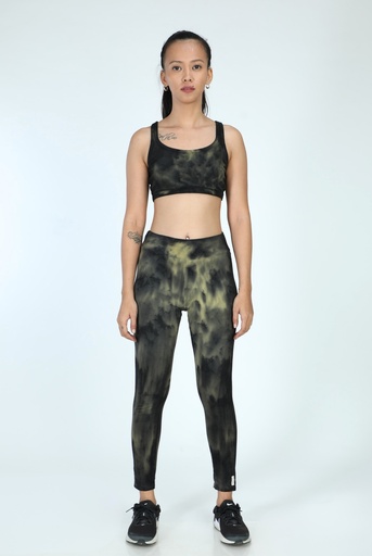 SPORTS BRA, GREEN-KHAKI, SHIBORI CRUSHING, COTTON