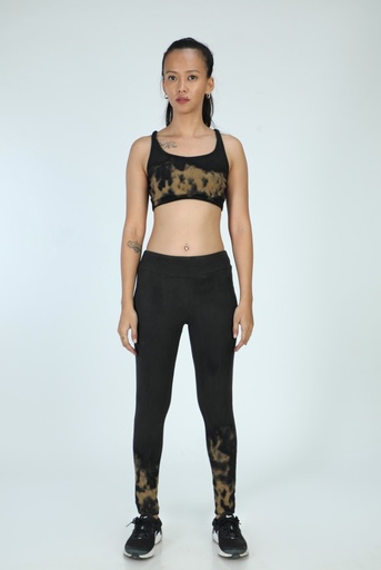 YOGA LEGGINGS, BROWN-BLACK, HALF CRUSHING, COTTON