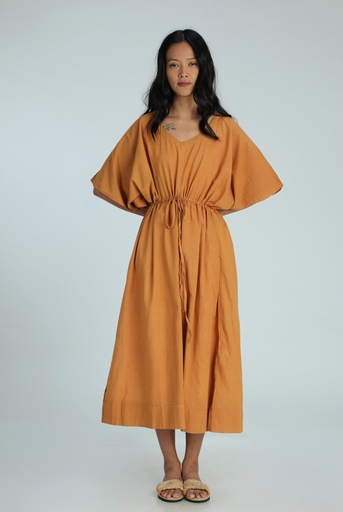 [KAF-MAX-OC-NON-COT/0S] MAXI STRING KAFTAN, OCHRE, COTTON